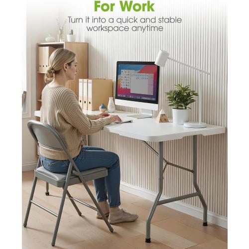 Pureegg 6FT Folding Table - No Assembly Required, Versatile Dining Table with Carrying Handle & Tabletop Safety Lock, Portable Foldable Table for Party, Craft, Camping, Picnic, White
