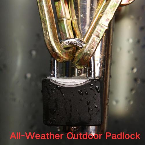 SEPOX® 1-9/16 All-Weather Outdoor Padlocks Keyed Alike, 1-3/4 Long Shackle, Solid Steel Lock, Heavy-Duty with Black Cover, Design for Gate Fence Cabinet Toolbox School Gym Locker with 2pcs Same Key
