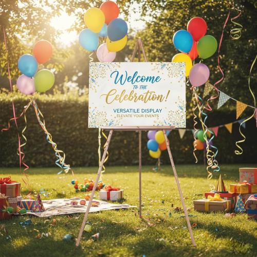 DJAR 3 Pcs 63 Wooden Easel Stand for Sign, Dual-use Adjustable Height, Wood Floor Display Easel for Wedding, Welcome Board, Poster, Picture, Photo- Gold