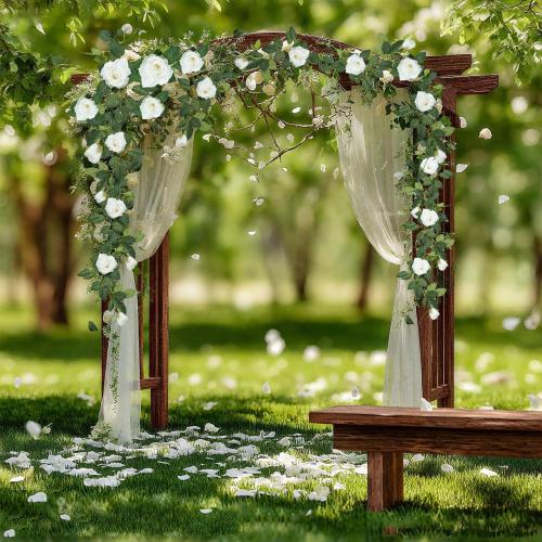ZIFTY 5Pcs 34FT Flower Garland White Artificial Rose Vine Wedding Decor | White Fake Silk Floral Garland for Wedding Arch, Garden Tea Party Backdrop Home Room Decor Outdoor Bridal Shower Decoration