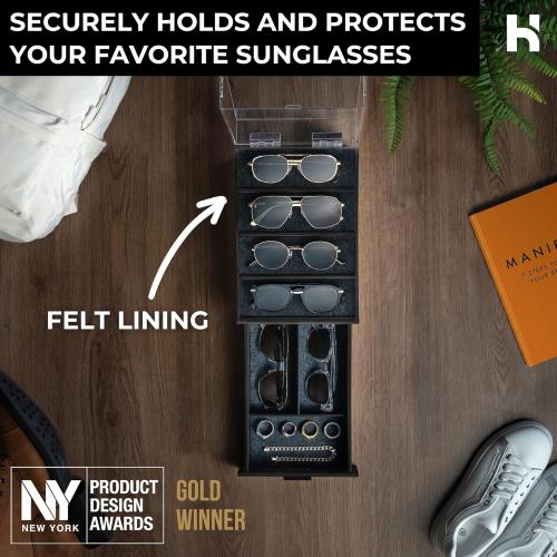 Holme & Hadfield Premium 6-Slot Sunglasses Organizer – Beautiful 360° Views – Handcrafted Wooden Sunglasses Display Case for Multiple Glasses – Luxurious Christmas Gift
