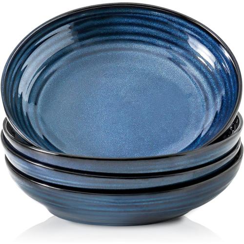 HASENSE Pasta Bowls, Ceramic Serving Bowls Set of 6 Serving Dishes for Salad, Pasta, Soup, Fruit - Blue Dinner Plate Bowls for Home Gift, Dishwasher & Microwave Safe