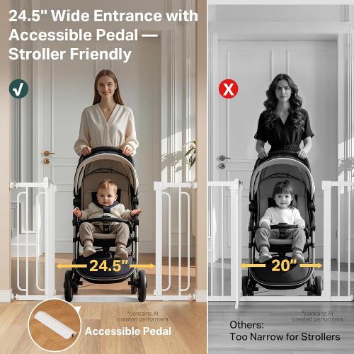 Cumbor 36.6-64 Extra Wide Baby Gate for Stairs, Dog Gates for Doorways, Auto-Close Pet Gate Indoor, Pressure Mounted Walk Through Safety Child Gate for Kids Toddler, Tall Pet Puppy Fence Gate, White