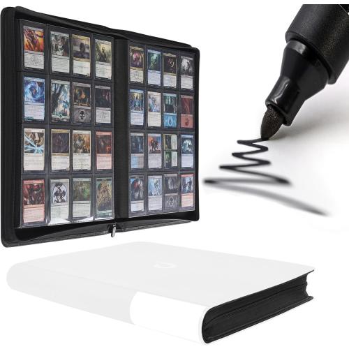 D DACCKIT Card Binder 16 Pocket - Fits 1024 Cards，4X4 Ringless Card Album with Sleeves for Trading Cards & Sports Cards（Model A，Classic White）