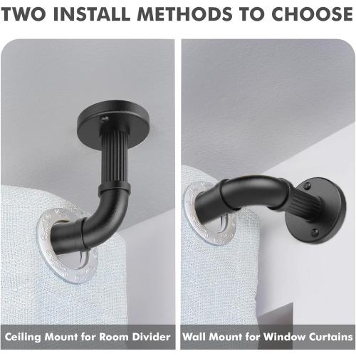 Black Curtain Rods 72 to 144 (6-12Ft) for Window,Outdoor Rods,Industrial 1Inch Pole,Rustic Wrap Around Rod Brackets,Simple rods Indoor/Outdoor Use, Set of 2