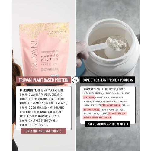 Truvani Vegan Pea Protein Powder | Vanilla Chai | 20g Organic Plant Based Protein | 1 Serving | Keto | Gluten & Dairy Free | Low Carb | No Added Sugar