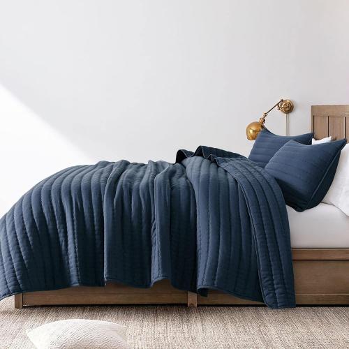 California Cal King Size Quilt Navy Blue Lightweight Bedspread Coverlet, Quilted Blanket Thin Comforter Bed Cover