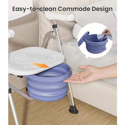 VOCIC Folding Shower Chair for Inside Shower, Lab-Tested 300lbs Heavy Duty Shower Seat for Elderly & Disabled, Flip-Up Arms, Cutout Seat, Height Adjustable Back & Legs, Portable Shower Commode Chair