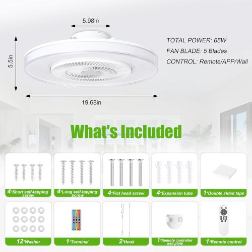 Size 20 Color White Ceiling Fan with Light and Remote, Modern Low Profile,Stepless Color Temperature and Brightness Adjustable and 6 Wind Speeds for Bedroom, Kids Room, Living Room and Study Room (White)