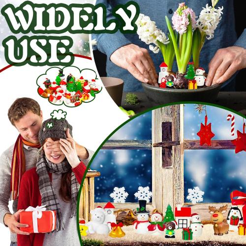 Bvrbaory 42 Pcs Miniature Winter Garden Christmas Ornaments,Resin DIY Mini Christmas Accessories,Miniature Christmas Theme Figurines for Christmas Party Decoration,DIY Mini Christmas Garden Scene
