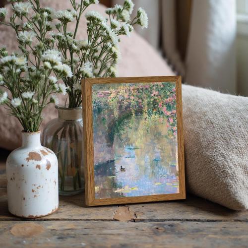 Wojuin Monet Impressionist Flower Arch Framed Canvas Wall Art 8x10 inches