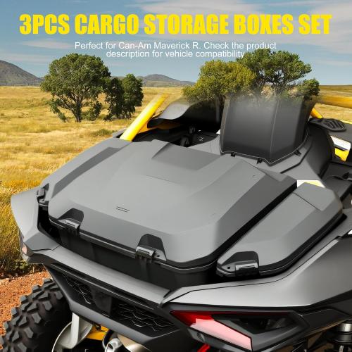 3PCS Cargo Storage Boxes for Can-Am Maverick R, 13.5L*2 & 96L Large Poly Waterproof Rear Bed Side Tool Box for Can Am Maverick R MAX X RS 2024  Accessories, Replace #715007182, 715007372