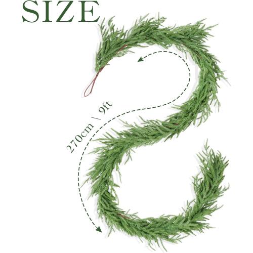 XmasExp Norfolk Pine Garland 9FT Real Touch Realistic Artificial Christmas Garland Decorations for Mantle Windows Indoor Outdoor