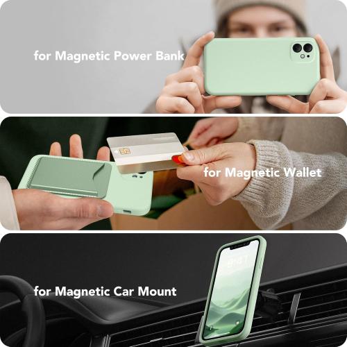 Magnetic for iPhone 11 Phone Case Silicone, Compatible with MagSafe, [Full Camera Protection][Screen Protector] Slim Shockproof Protective Case for iPhone 11 6.1, Light Cyan