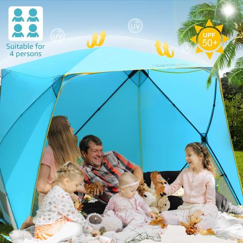 BLUE AND YELLOW Pop Up Beach Tent, Portable Shade Sun Shelter UPF50  UV Protection for 4 Person Extendable Floor for Fishing Hiking Camping, Waterproof Windproof(Blue)