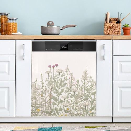 Herb Flower Dishwasher Magnet Cover, Reuseable Refrigerator Magnet Cover Decal Fridge Microwave Stickers Hoilday Party Decor, 23 x 26 Inch
