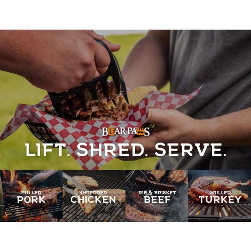 Bear Paws Meat Claws - The Original Meat Shredder Claws for Pulled Pork, USA Made - Easily Lift, Shred, Pull and Serve Pork, Chicken, Brisket and Turkey - Gift for Dad on Christmas! (Black)