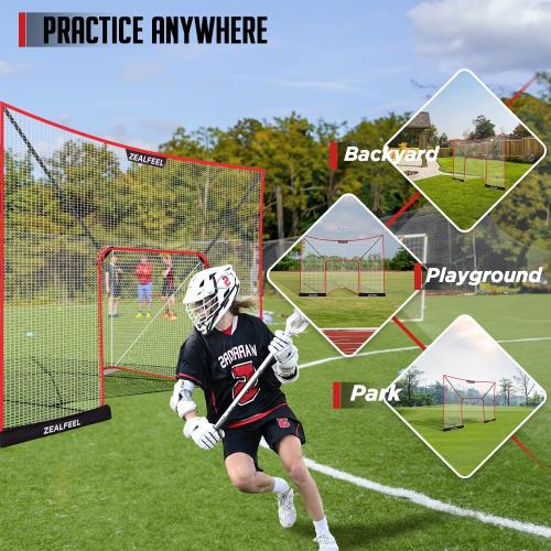 Lacrosse Backstop Net 14x10FT, Extra Large Coverage with 14mm Foam-Wrapped Fiberglass Pole for Shooting Training, 4-Strand Tear-Resistant Netting, Sandbag & Stakes(Lacrosse Goal NOT Included)
