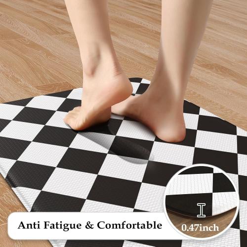 KIMODE Farmhouse Kitchen Rugs, Anti-Fatigue Kitchen Mats, Non-Slip, Cushioned Standing Mat, 17x47 17x29, Black Diamond Check