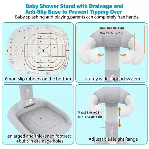 Baby Shower Stand, Adjustable & Foldable Baby Bath Stand with Anti-Slip Base,Anti-Pinch Silicone,Baby Shower Standing Support (6-36 Months),Portable Toddler Shower Stand| Soporte para Bañera de Bebé