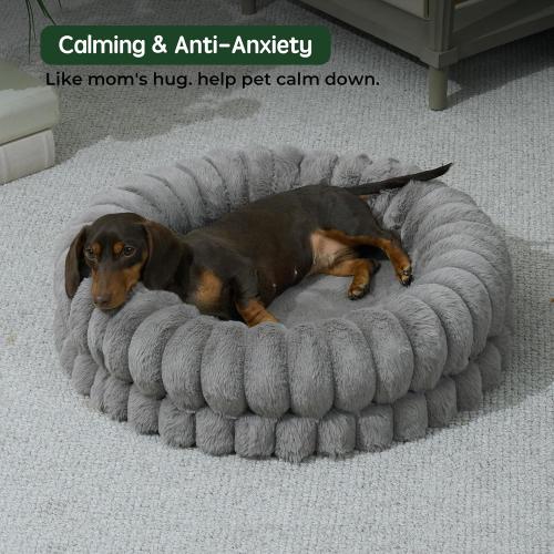 BALANCE Luxury Donut Dog Bed, 23 Inches Round Dog Beds for Small Dogs Washable, Orthopedic Calming Pet Bed for Puppy and Cats with Anti-Slip Bottom, cream