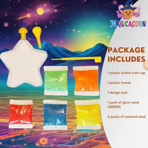 MAGICACORN Glow Sand Art Kit – DIY Craft for Kids Ages 5-12, Fun Creative Gift (Star Bottle)