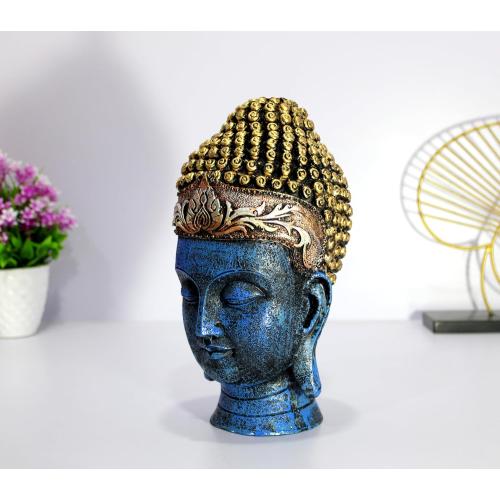 eSplanade Buddha Head Statue for Home Decor | Resin Buddha Face Showpiece for Living Room, Meditation, Office Table Desk, Shelf | Tibetan Buddhist Idol | Zen or Yoga Figurine Gifts | Blue, 12 Inch
