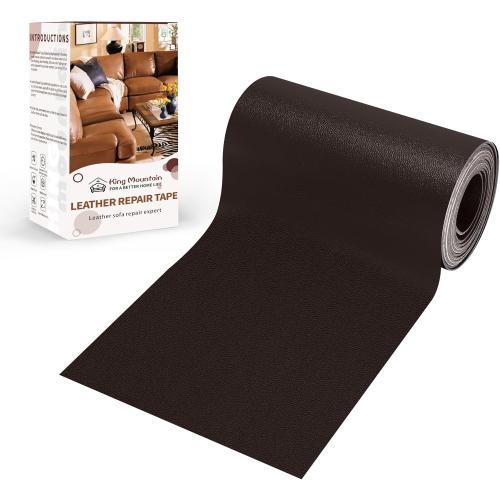 KING MOUNTAIN Leather Repair Patch,4 x 63 Inches self Adhesive Leather Repair Tape for Damaged Leather Furniture, Sofa Seating,Car Seats, Leather Goods（Fine Grained Dark Brown）