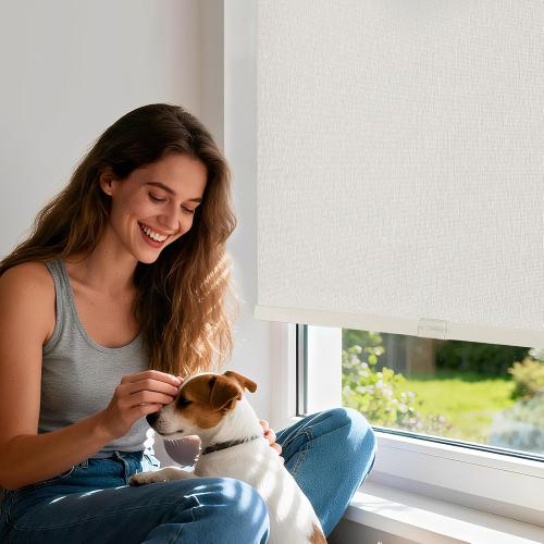 Joydeco Cordless Blackout Roller Shades, Premium Woven Fabric Blinds for Indoor Windows, Thermal Insulated UV Protection Roller Window Shades for Home and Office (Lvory, 34” W x 72” H)