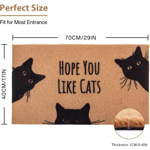 Hope You Like Cats Doormat 29×17 Inch, Funny Black Cat Door Mat, Cute Cat Front Doormat, Funny Welcome Mat Outdoor Indoor, Coir Door Mat for Entryway Porch, Housewarming Gift
