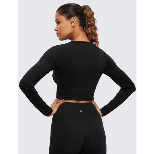 Size M CRZ YOGA Seamless Long Sleeve Shirts for Women Workout Athletic Crop Tops Cropped Running Gym Yoga T-Shirts