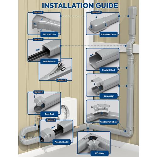 Mini Split Line Set Cover with 2 Flexible Ducts, 3 17Ft, Gray | Long Ducts, Fewer Joints, 2 Types of Entry Wall Cover, Lineset Cover for Air Conditioner, HVAC, Heat Pumps, Central AC Pipe‼️missing pieces‼️