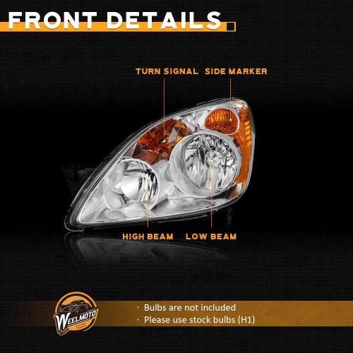 for 2005-2006 Honda CR-V 4-Door Sport Utility Headlights for 2005 2006 Honda CRV Pair Headlamp Chrome Housing Amber Reflector Left Right Side