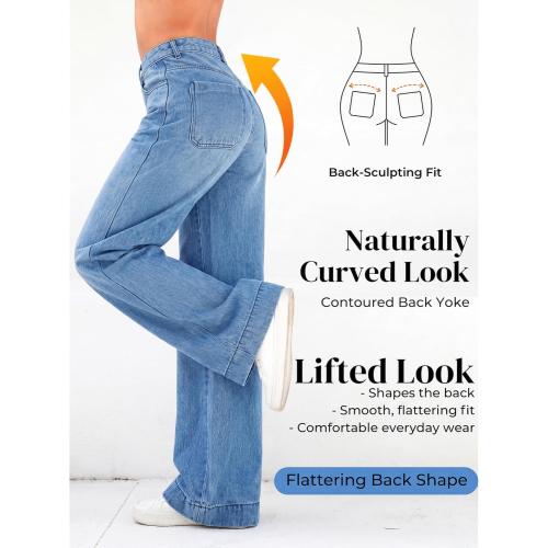 EMMIOL Women's Medium 2026 Wide Leg Jeans Distress High Waist Stretchy Baggy Denim Pants Trousers Clothing