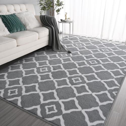 Grey and White Kimicole Washable Area Rugs for Living Room Bedroom, Large Low Pile Ulta-Thin Fluffy Rug, Non-Slip Soft Fuzzy Carpet for Nursery Kids Room Dorm Room Home Decor (Grey/White)