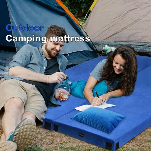 Color Blue Memory Foam Camping Mattress pad, Comfortable Thick Floor Sleeping Mat for Adults with Waterproof and Non-Slip Bottom, Portable Roll Up Mattress for Sleepover Guest,Cot Mad for Car Camping