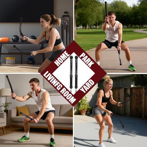 Cordless Battle Rope for Home Gym, Heavy Duty Portable with Poster