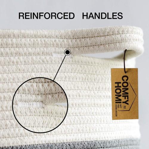 White and Grey COMFY-HOMI Laundry Basket, Cotton Rope Nursery Woven Basket for Storage, Blanket Baskets Living Room Laundry Hamper, Dog Toy Storage Organizer, Home Decor-White and Grey