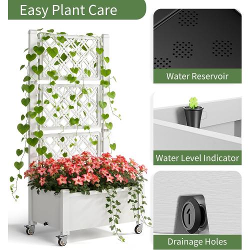 Miory 60 Raised Garden Bed with Trellis & Wheels, Vertical Gardening Planter Box with Water Level Indicator and Drainage System for Garden Outdoor Patio Balcony