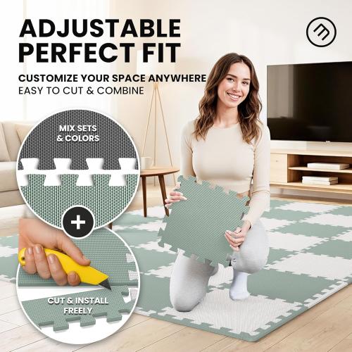 bemaxx Gym Mats Set - EVA Interlocking Foam Floor Tiles (12.6x12.6x0.4) Protective Gym Flooring Sports Home Workout Exercise Mats Puzzle Garage Fitness Play-Room Pool Treadmill Bike, 18 pcs, 18sqft