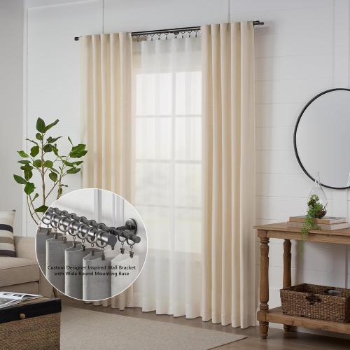 Cambria® Designer Series - Premium 4.5 foot Custom Double Curtain Rod - 1-1/8 inch Large Diameter - Non-Adjustable for a Seamless Look - Premium Designer Brackets and End Caps - Satin Black Finish