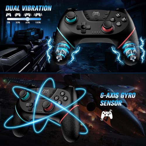 VidPPluing 2 Pack Switch Controllers, Wireless Switch Pro Controller for Switch 2/Switch/Lite/OLED, Game Controller with Motion Sensor/Vibration/Turbo/Wakeup/Charging Cable