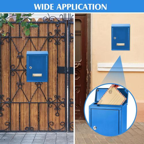Amylove Weatherproof Mail Boxes with Key Lock, Security Locking Wall Mount Metal Mailbox with Slot for Outside, Large Capacity for Mail, Packages, Donations, Voting 11.8 H x 8.3 L x 2.8 W, Blue