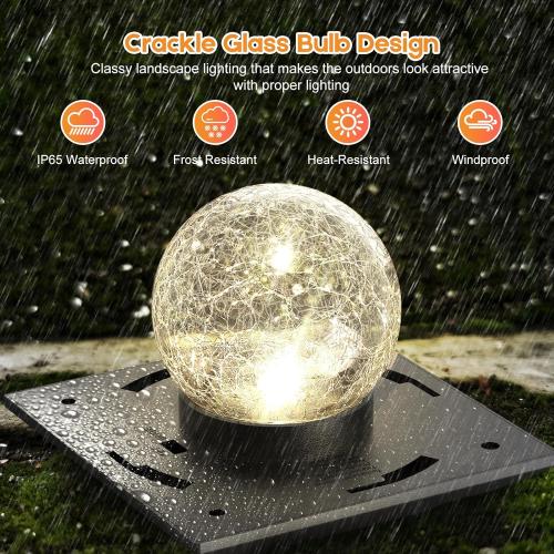 Fence Post Solar Lights, Crackle Glass Solar Post Cap Lights, 20 Lumens, Warm White & RGB Automatic Cycling 2 Modes for 3.6x3.6 4x4 4.5x4.5 5x5 Vinyl Wooden Posts Decoration, Black (1 Pack)