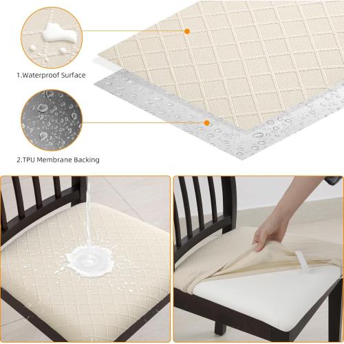 Fuloon Dining Room Seat Covers Chair Slipcovers, 6 Pack, Beige | Removable Washable, Dining Chair Covers, Anti-Dust, Seat Cushion Slipcovers for Bedroom, Kitchen, Hotel, Banquet
