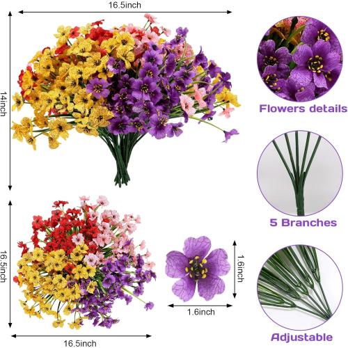 Geegoods Artificial Fake Plants Flowers for Outdoors, 14Bundles UV Resistant Faux Plastic Colorful Mix Mum Flowers for Outside Spring Summer Decor