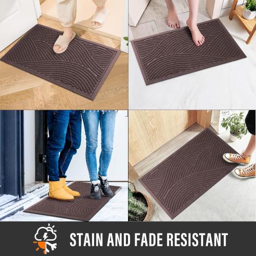 Sturdy Front Door Mat, Absorbent Muddy Dirt Resist Welcome Door Mats Outdoor Indoor, Stain and Fade Resistant, Non-Slip Backing Entry Mat Low Profile Doormat for Entryway, Coffee