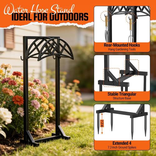 Garden Hose Reel, Heavy Duty Water Hose Holder for Outside | Freestanding Metal Hose Stand Holds Up to 150 FT, Outdoor Hose Storage Rack and Organizer for Garden, Yard and Patio