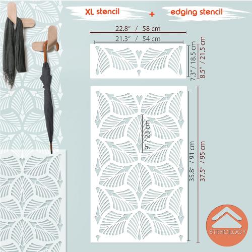 23x28 STENCILOGY® / Danube - 23 x 38 XL Wall Stencil, Palm Leaf, Large Allover Wall Stencils for Painting, Large Floral Wall Stencil