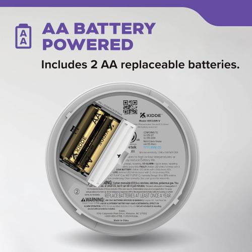 Kidde Smoke & Carbon Monoxide Detector, AA Battery Powered, Voice Alerts, LED Warning Light Indicators, 30CUDR-V